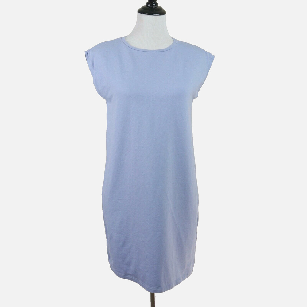 Eileen Fisher Size Petite S Traceable Organic Cotton Stretch Dress Blue - Picture 2 of 9
